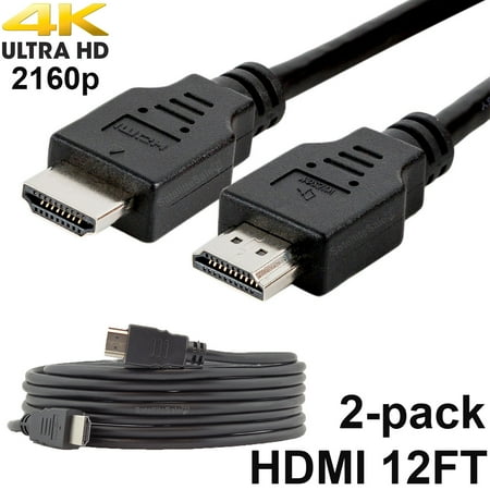 2 (TWO) PREMIUM HDMI CABLE 12FT BLURAY 3D DVD PS4 HDTV XBOX LCD HD 1080P USA 4K