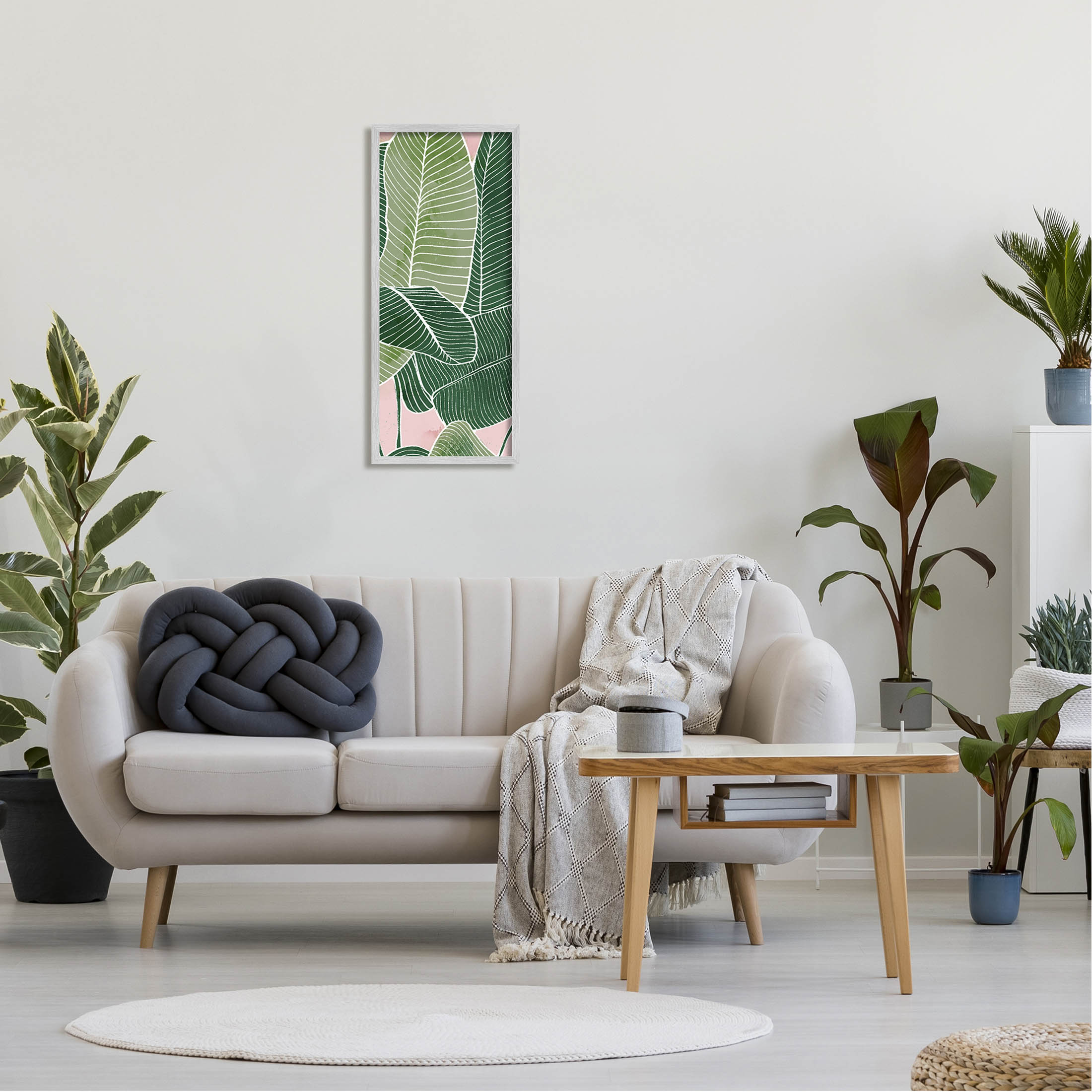 Pink Tropical Patterned Leaves Botanical & Floral Graphic Art Gray Framed Art Print Wall Art