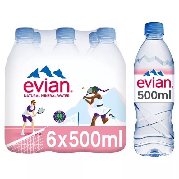 Evian Natural Bottled Mineral Still Water Multipack 6x500ml, Imported from Britain