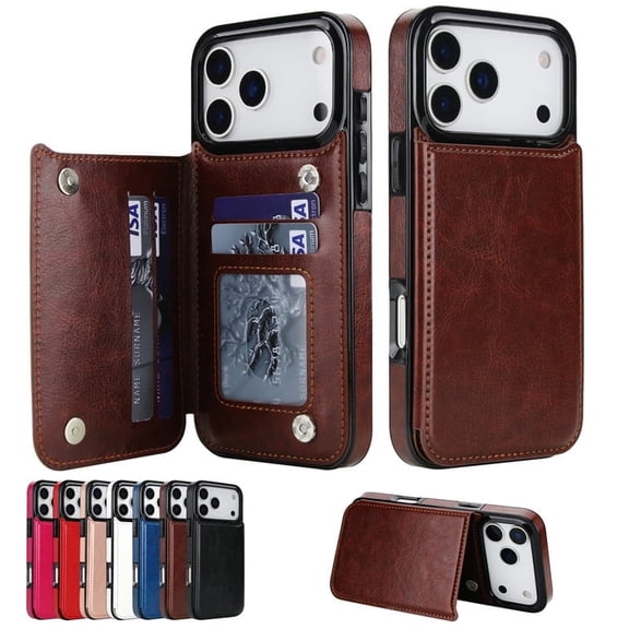 Kryonix for iPhone 17 Pro Max Wallet Case with Card Holder, PU Leather Kickstand Card Slots Case, Double Magnetic Clasp and Durable Shockproof Cover