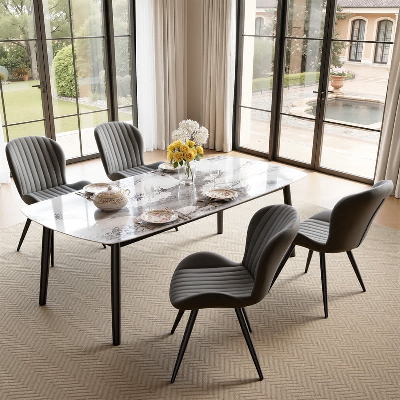 Daluvenix Modern Dining Chairs Set of 4 Upholstered Comfy Fabric Kitchen & Dining Room Chairs with Metal Legs & Thick Cushions for Living Room, Dark Grey