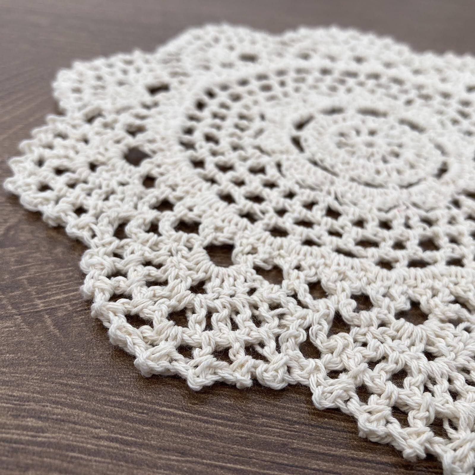 Beige Round 8 inch Crocheted Cotton Doily Floral Design Fabric Doilies Pack,Set of 2 Dollies Crochet Table Place Mats for Christmas Table Decoration