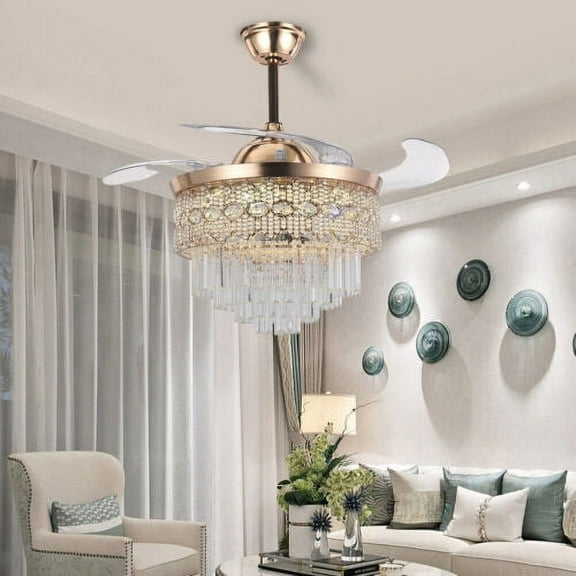 KPIBEST 42" Modern Fandelier Retractable Ceiling Fan with LED Light and Remote Control