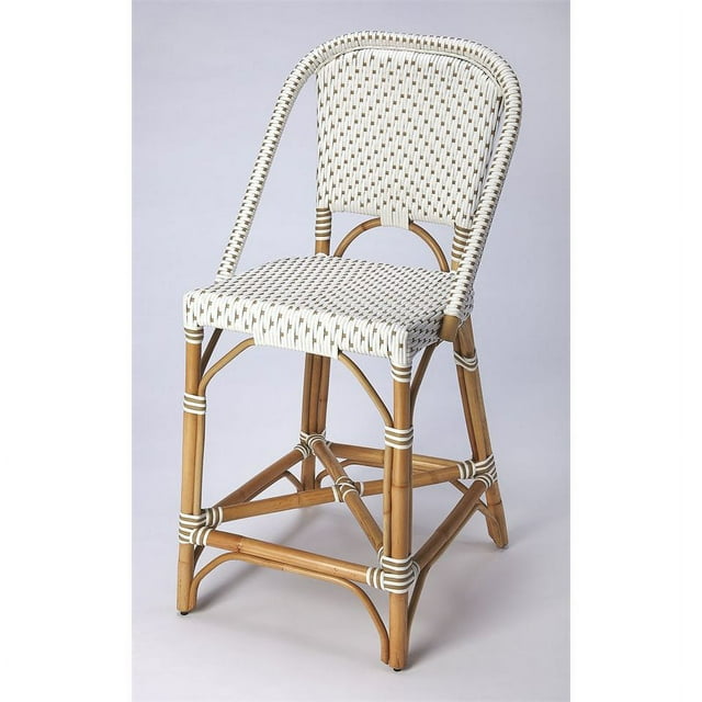 Butler Specialty Tabouret de Comptoir en Rotin Blanc et Beige
