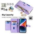 thumbnail image 3 of Leather for Samsung Galaxy S25 Ultra 5G 6.9" Case with 6-Card Holder Zipper Bills Slot, Soft Sheepskin Shoulder Wrist Strap Wallet Case Women,Purple,For Galaxy S25 Ultra 5G, 3 of 8