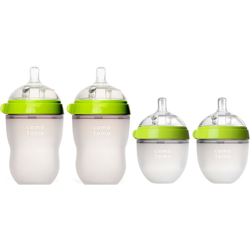 Comotomo Natural Feel Baby Bottle, 4 Pack Green