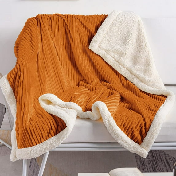 DISSA Sherpa Fleece Blanket Fuzzy Soft Throw Blanket Warm Cozy Blankets for Couch Sofa Bed(Orange, 71"x80")