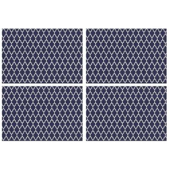 Navy and White Geometric Lattice Pattern Summer Placemats Table Placemats Set Of 4-Linen Kitchen Washable Placemats Table Mats 11.8"x17.7" Non-Slip Heat Resistant