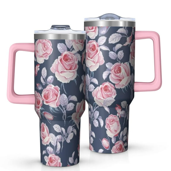 OBREWU Pioneer Flower Tumbler with Handle and Lid,Pioneer Flower 40oz Double Wall Vacuum Insulated Tumbler,Cups Gift for Women and Men