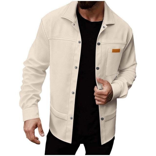 Kalauyu Work Shirts for Mens Long Sleeve Casual Button Down Shirt Mens Shacket