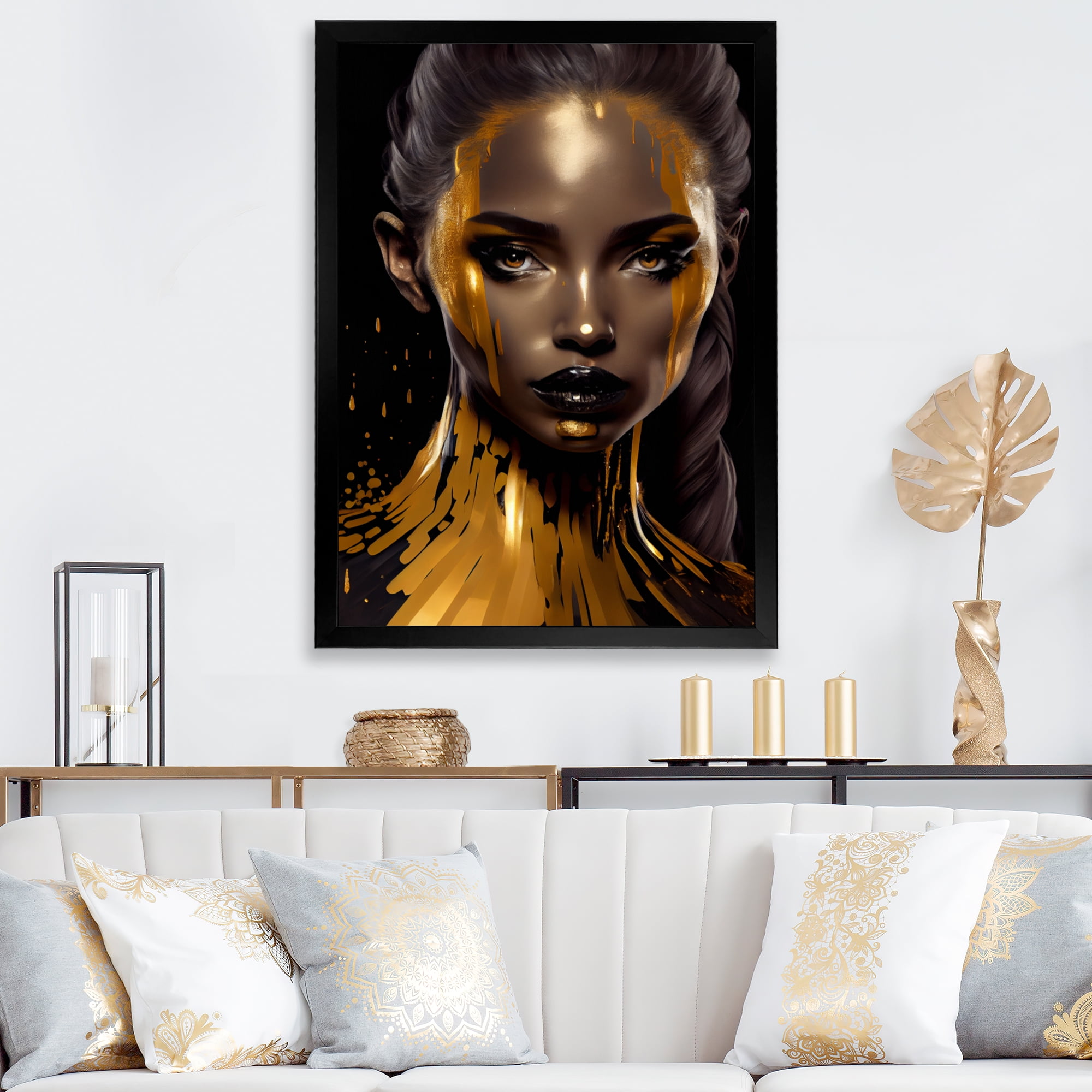 Designart Sensual Liquid Gold Woman IV Framed Wall Art