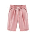 thumbnail image 2 of Girls Boys School PE Shorts Kids Cotton Linen Elastic Waistband Sports Quick-Dry Shorts with Drawstring Pink 9-10 Years, 2 of 7