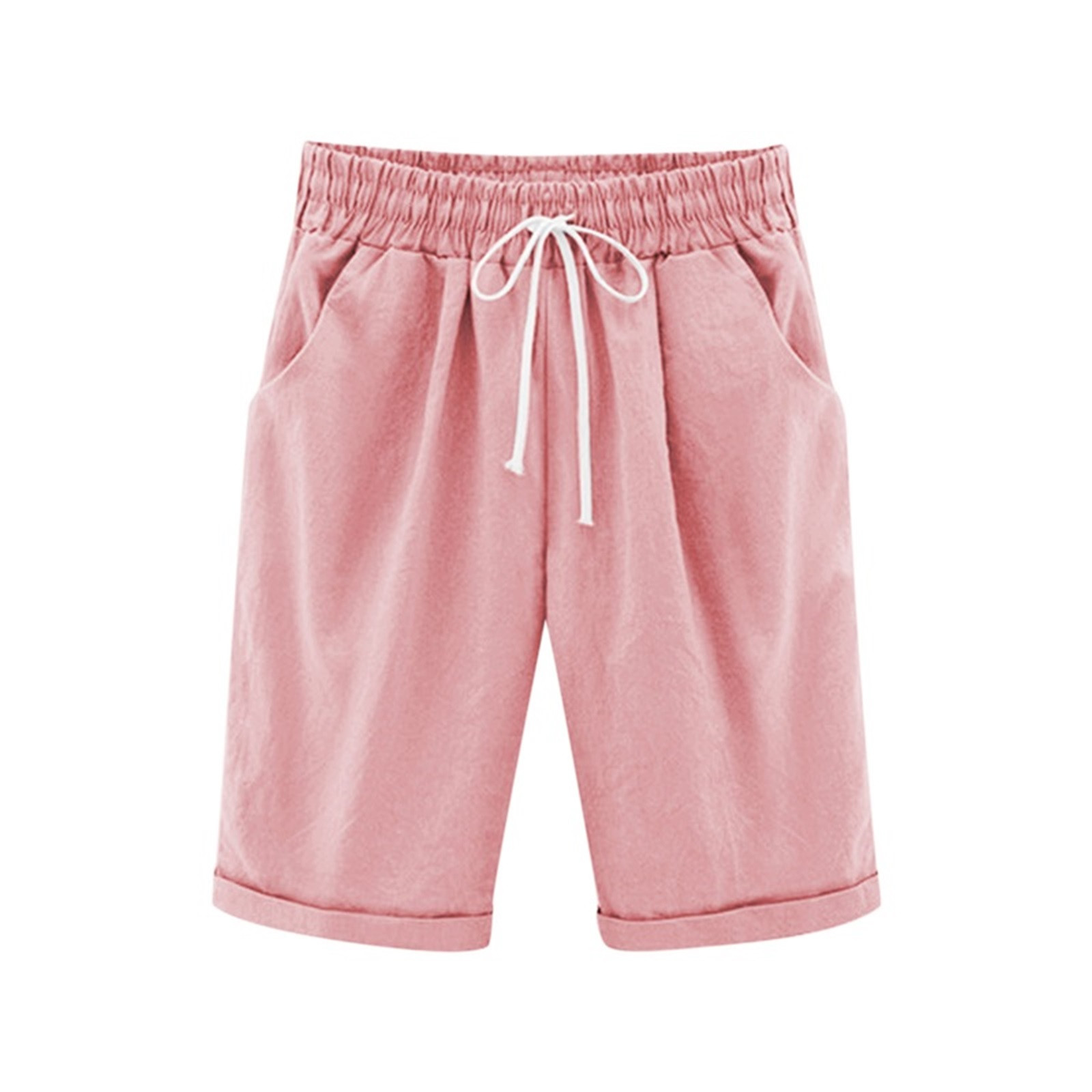 Short Long Pour Fille - Bermuda Genou Avec Poches, Taille Élastique, Pour Yoga, Marche, Jeux (Coton)