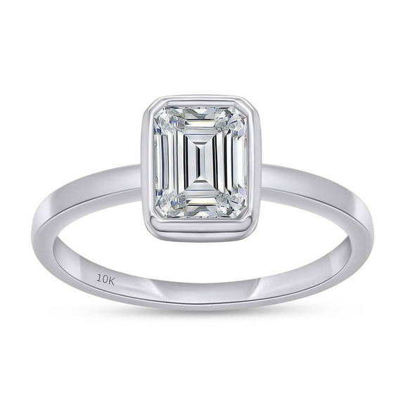 7x5MM Emerald Lab Created Moissanite Diamond Solitaire Engagement Ring In 10K Solid White Gold Jewelry (VVS1 Clarity, 1.00 Cttw) - 4