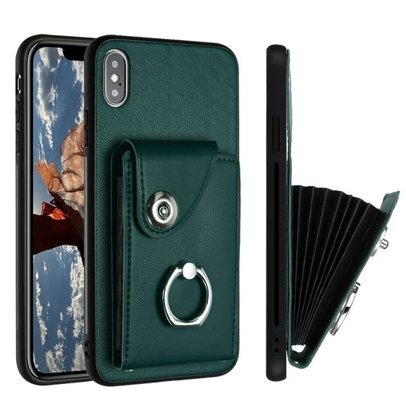 Allytech Wallet Case for Apple iPhone XS Max with Ring Holder Stand, Vintage Premium PU Leather 8 Cards Slots Shockproof Bumper Anti-Scratch Magnetic Closure Case Cover for iPhone XS Max,Green