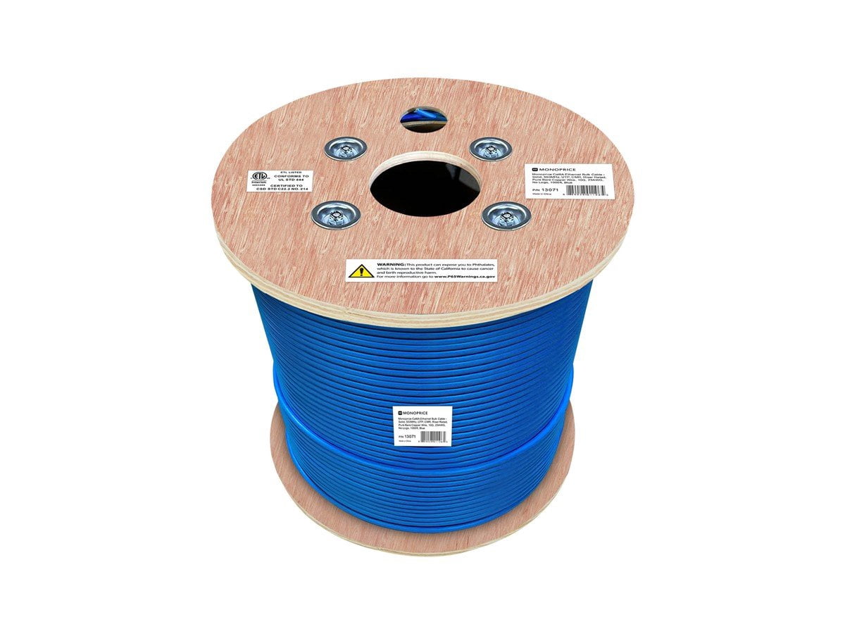 Monoprice Cat6A Ethernet Bulk Cable - 1000 Feet - Blue | Network Internet Cord - Solid, 550Mhz, UTP, CMR, Pure Bare Copper Wire, 10G, 23AWG, No Logo