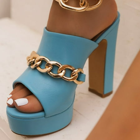

Herrnalise Women s Sandals Casual Super High Chunky Heel Metal Chain Slip On Sexy Fashion Shoes Walking Sandals Women Walking Sandals Women