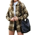 thumbnail image 3 of HUBERY Women Flannel Plaid Color Block Lapel Collar Long Sleeve Button Down Pocket Jacket, 3 of 7