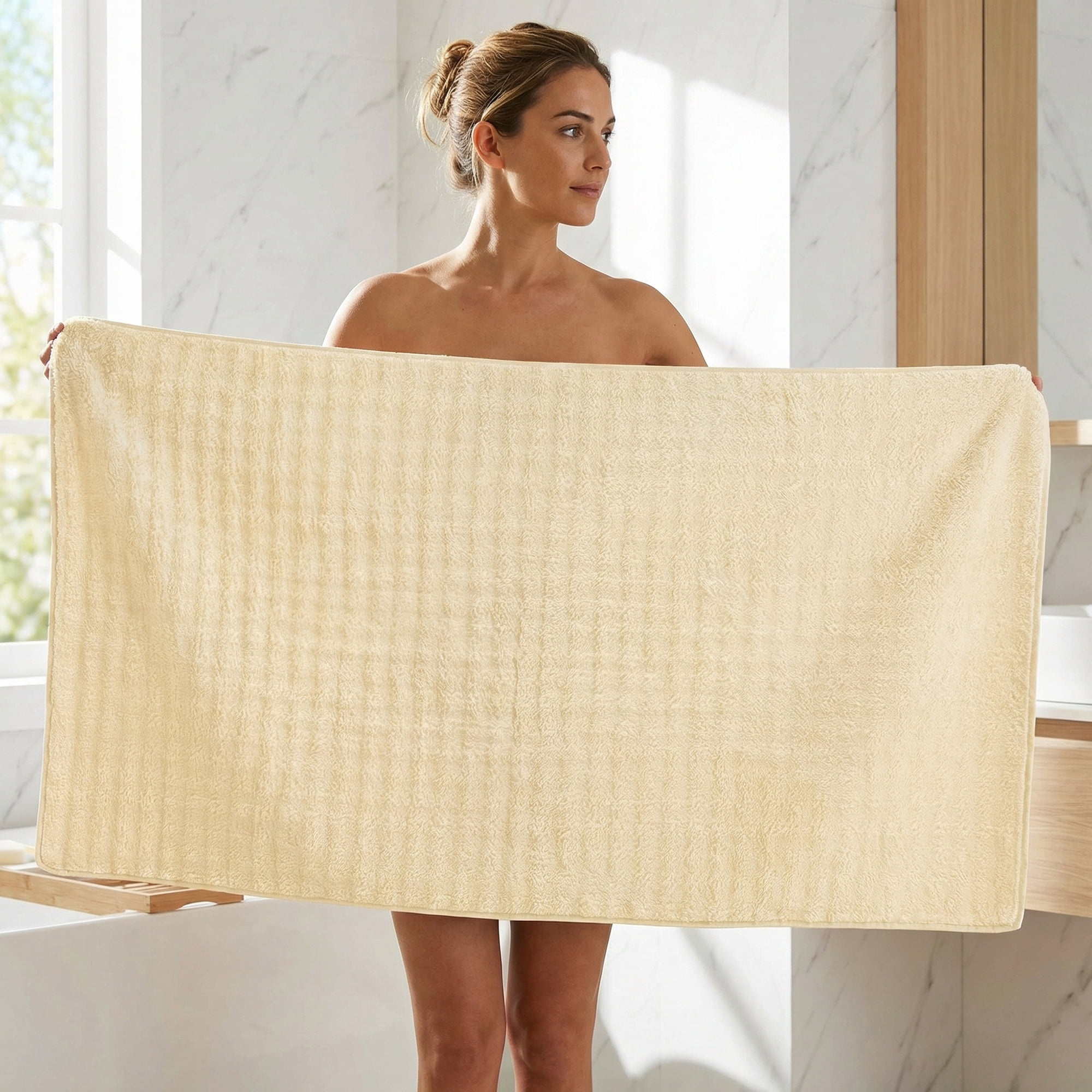 Unique Bargains Soft Coral Fleece Fade Resistant Bath Towel 2 Pack White/Grey 55"x28"
