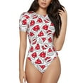 thumbnail image 1 of Balery Christmas Hat Body de cuello redondo de manga corta para mujer Tops de manga corta Tops básicos-Medium, 1 of 7