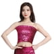 thumbnail image 3 of Top de tubo con lentejuelas para danza del vientre, top corto de tubo, blusa de moda con hombros descubiertos para mujer Rosa roja, 3 of 9