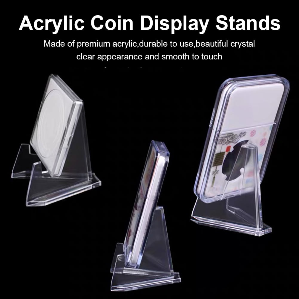 5x Clear Plastic Coin Minerals Plates Cards Badge Display Easel Stand Holder AB 