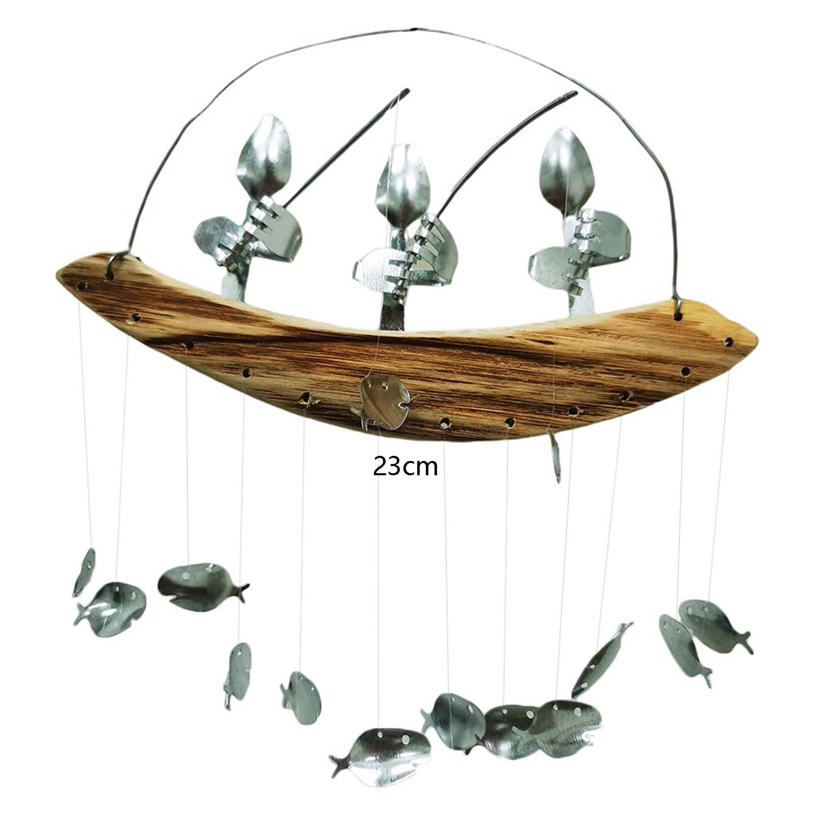 Fishing Man Wind Chime Spoon Fish Sculptures Windchime Indoor Outdoor Home Garden Decor Hanging Ornament Gifts large wind chimes wind chime supplies wind chime stand small wind chimes beach wind feng