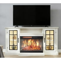 Fireplace TV Stand for  for TVs up to 65", Media TV Console Entertainment Center with 24" Electric Fireplace & LED Lights, 12 Flame Colors, Storage Cabinet for Living Room, White