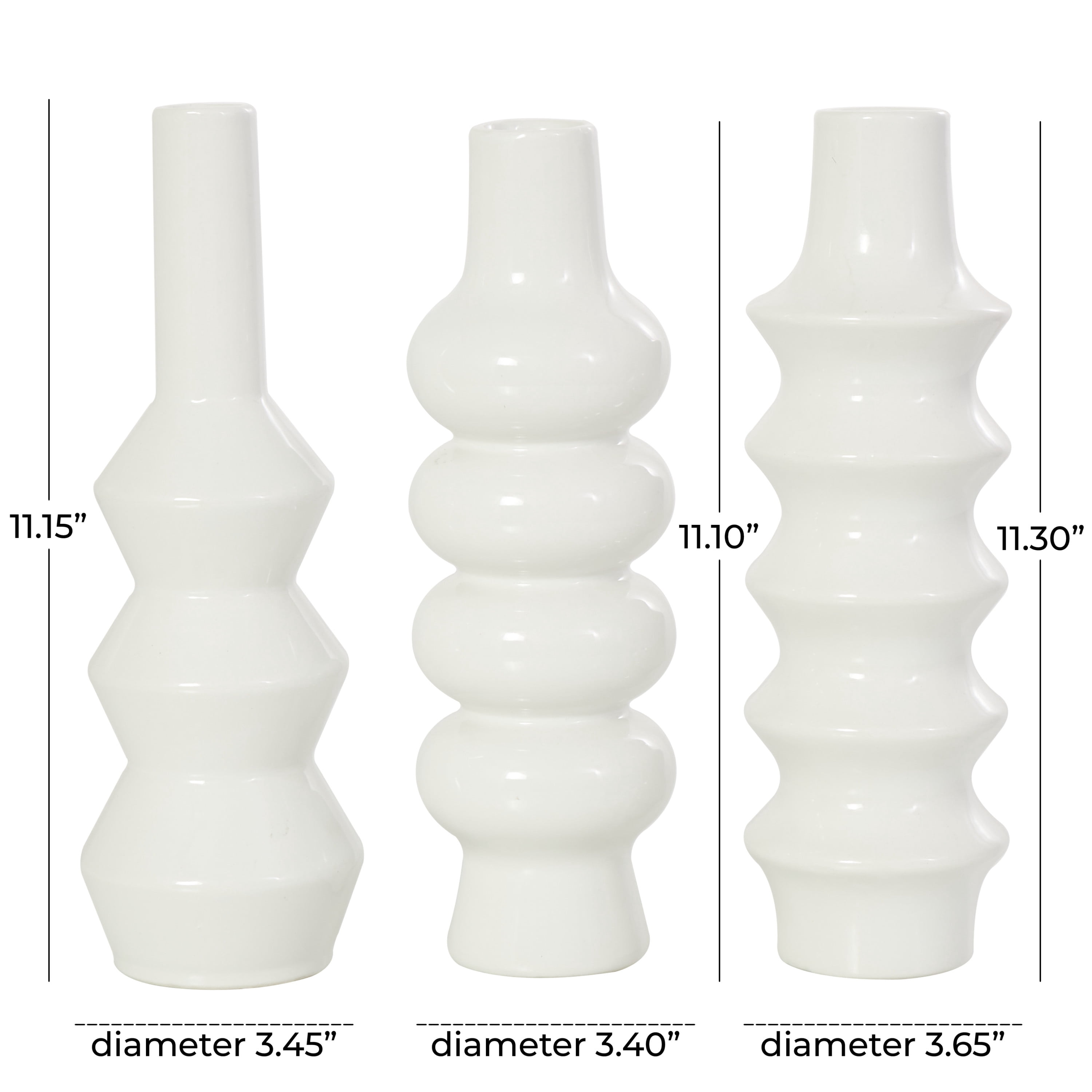 DecMode 4"W, 11"H Abstract Bubble Inspired White Ceramic Vase with Varying Shapes, Set of 3