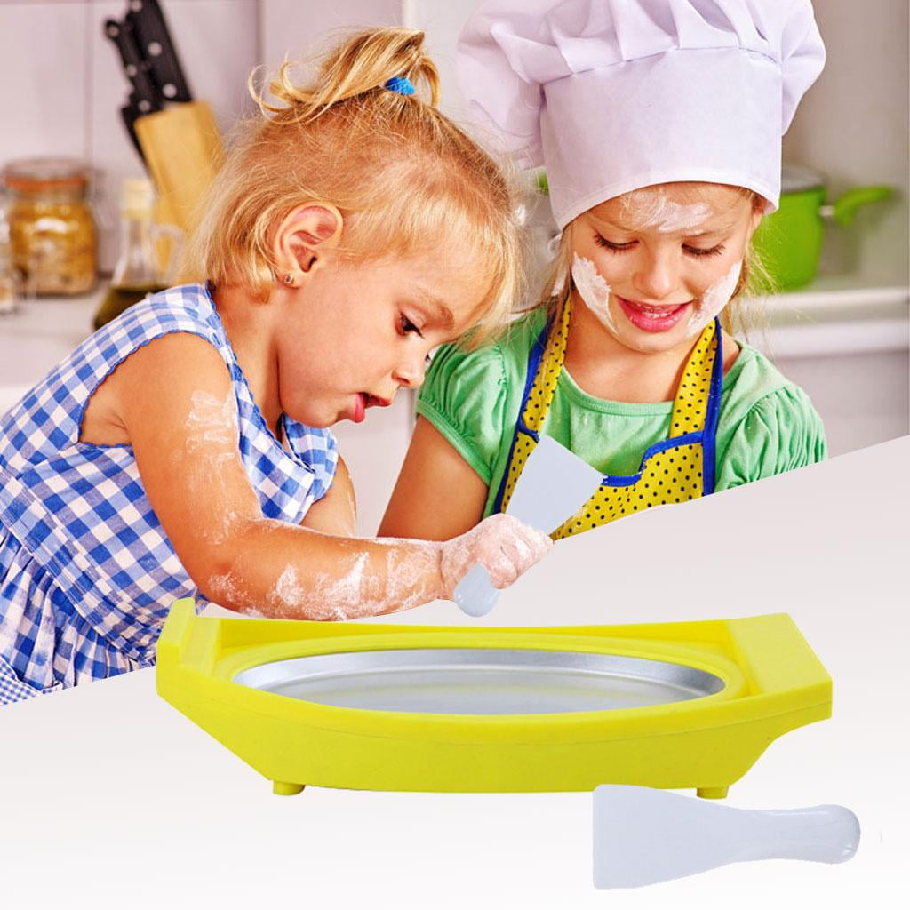 Fiocias Instant Ice Cream Maker Pan Roll DIY Frozen Yogurt Making Tray Yellow