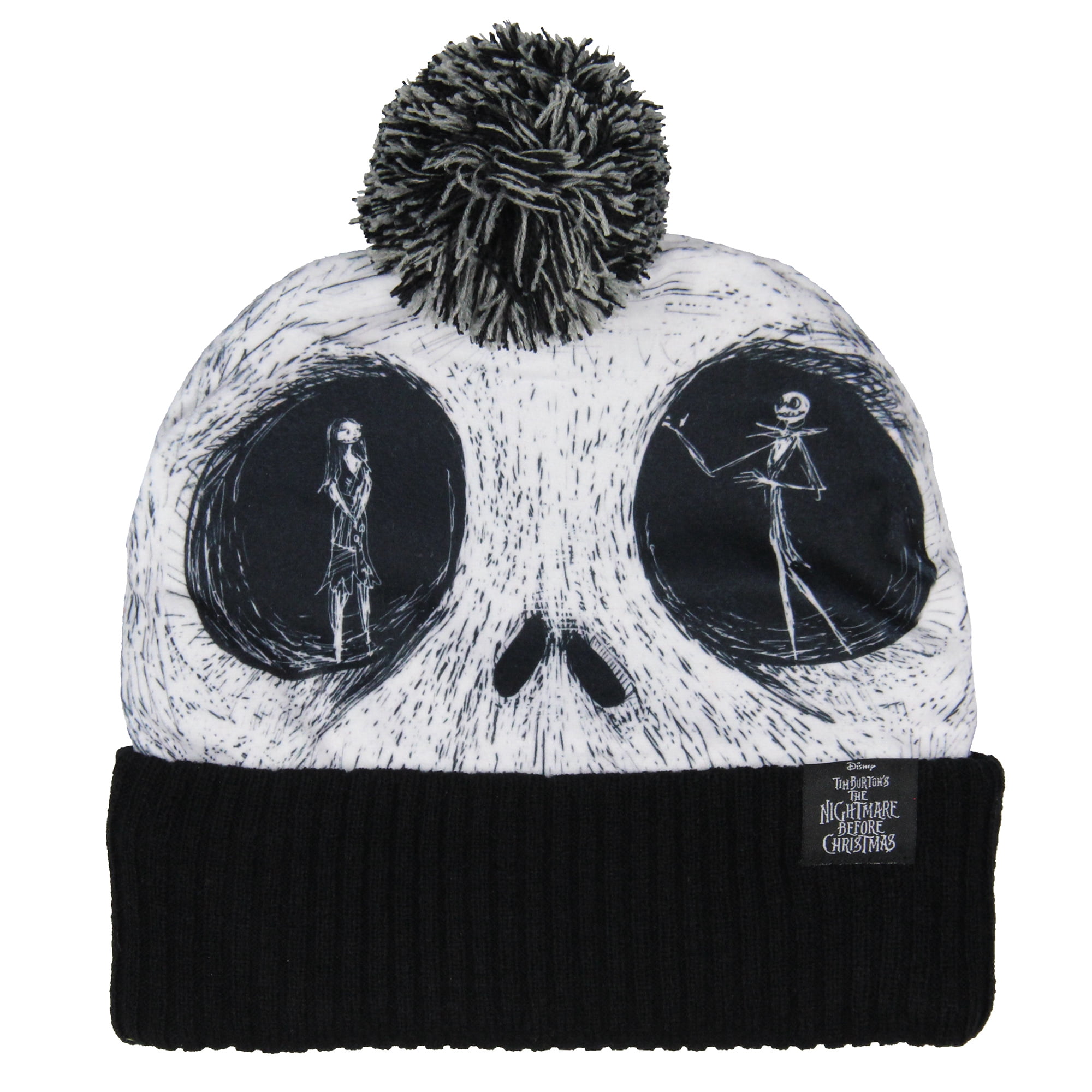 Disney Nightmare Before Christmas Beanie Jack Skellington Sublimated Face Pom Knit Beanie Hat Cap