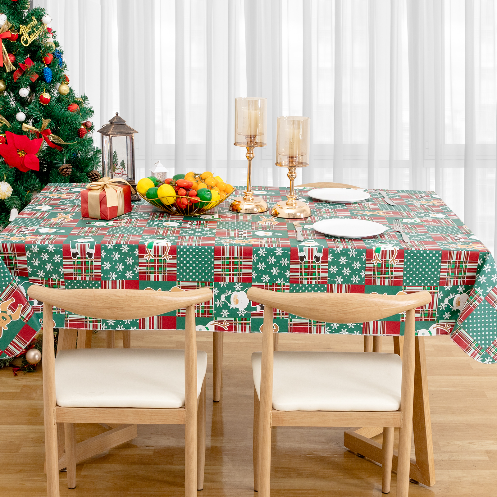 RAY STAR Christmas Tablecloth 60x84 inch Rectangle Waterproof Holiday Decoration Tablecloth Xmas Plastic SpillProof Table Cover