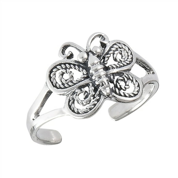 Midi Butterfly Nature .925 Sterling Silver Rope Detail Swirls Toe Ring Band Jewelry Female Unisex