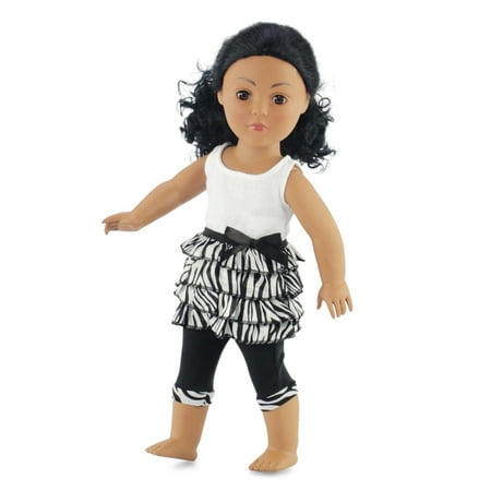 Capris Doll Clothes - 18 Inch Doll Clothes Zebra Ruffled Shirt & Capri Leggings | Outfit Fits 18
