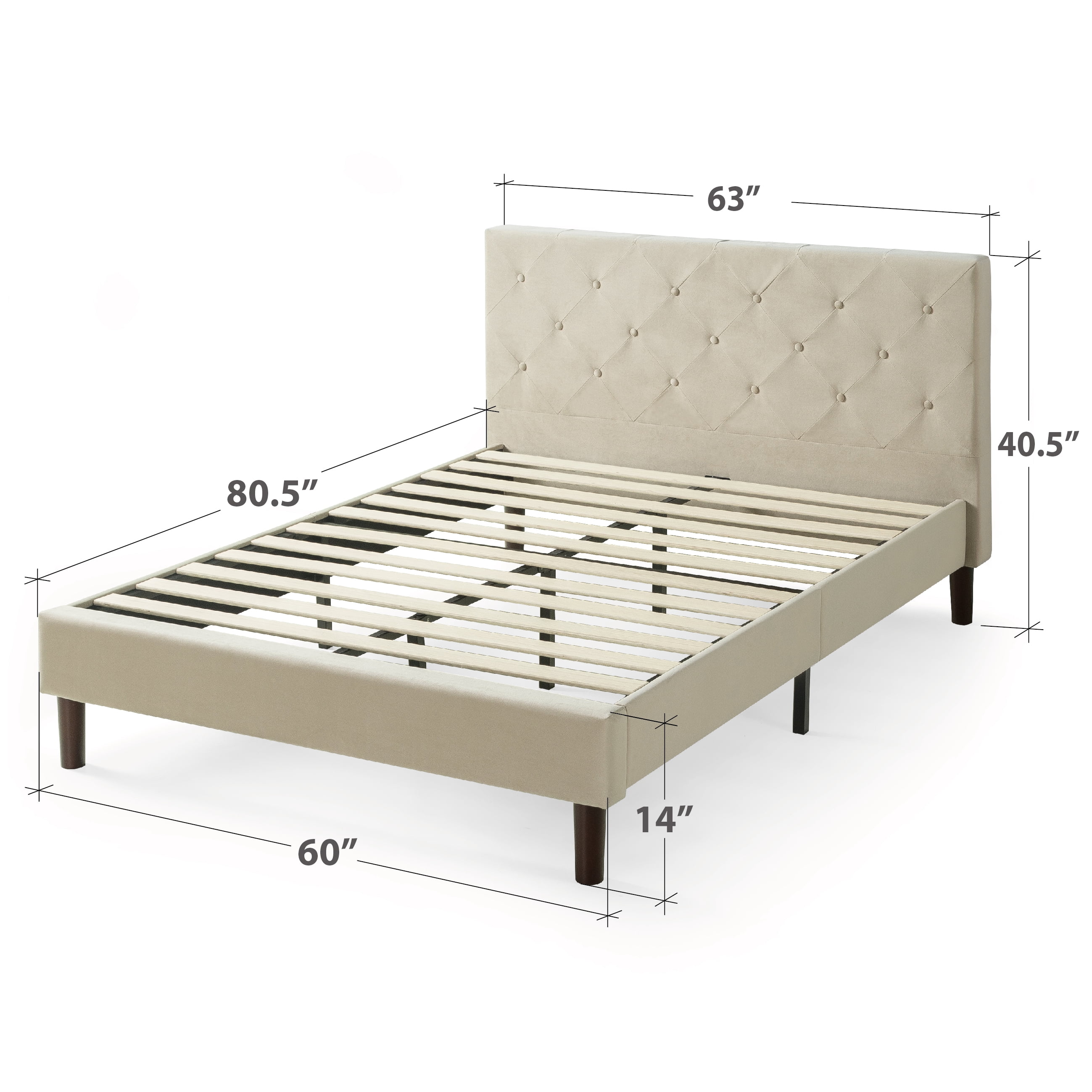 Zinus Shalini 41" Upholstered Platform Bed, Beige, Queen