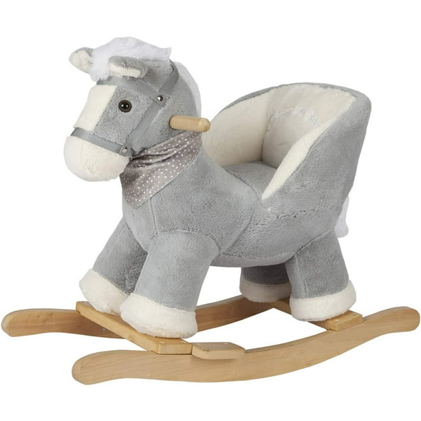 ROCK MY BABY Baby Rocking Horse Gray with Chair, Plush Stuffed Rocking  Pony, Wooden Rocking Toy Horse Baby Rocker Animal Ride on for Toddlers  Girls and Boys Age 1 Year and Up (