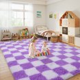 thumbnail image 2 of ZENELESS 8x10 Fluffy Rug for Living Room,White and Purple Checkered Shaggy Soft Anti-Skid High Pile Carpet for Boys Girls Teen Room Dorm Home Decor, 2 of 7