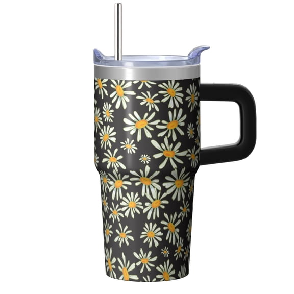 Floral Design 20oz Tumbler with Handle and Straw, Double Wall Insulated Stainless Steel Travel Mug, Leak-proof, Ideal Women's Gift