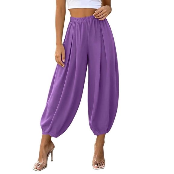 cocolona Womens Summer Casual Pleated Harem Pants Elastic Waist Straight Vacation Yoga Pants with Pockets