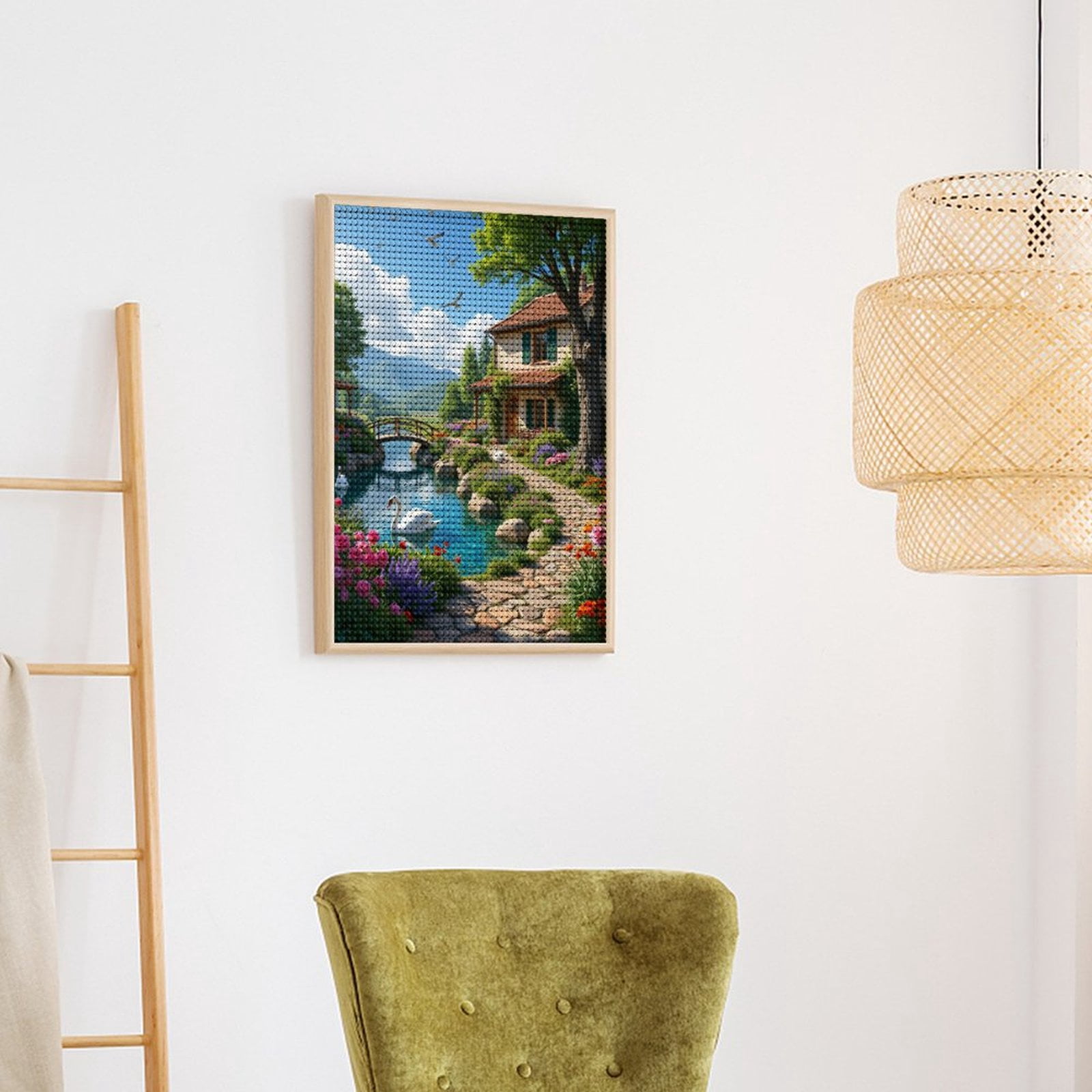 Diamond Art Kits for Adults - Idyllic Cottage Garden Scenery 5d Diamond Painting for Adults, Diamond Art for Adults Beginners, Frameless Diamond Painting Kits for Adults for Home Wall Decor