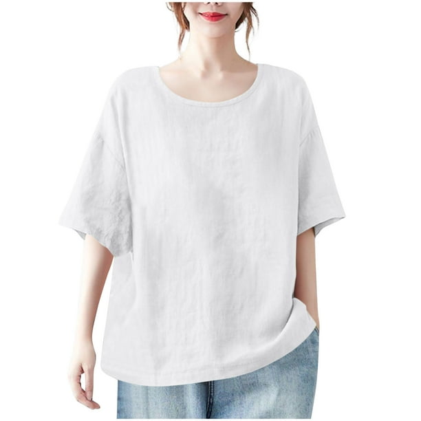 Vestidos Casuales Para Mujer, Blusas De Mujer De Moda Camiseta informal de manga corta con cuello redondo y estampado de letras para mujer