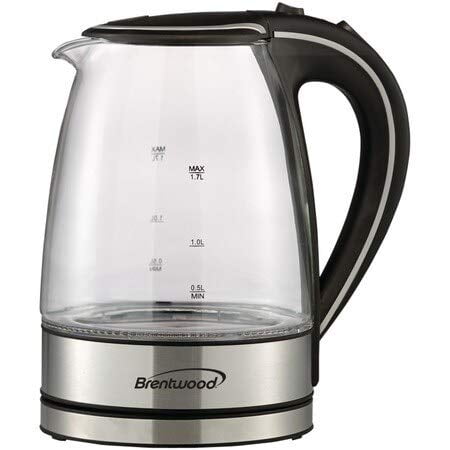 BRENTWOOD APPLIANCES KT-1900BK, Cordless Tempered-Glass 1.7 L Electric Kettle (Black)