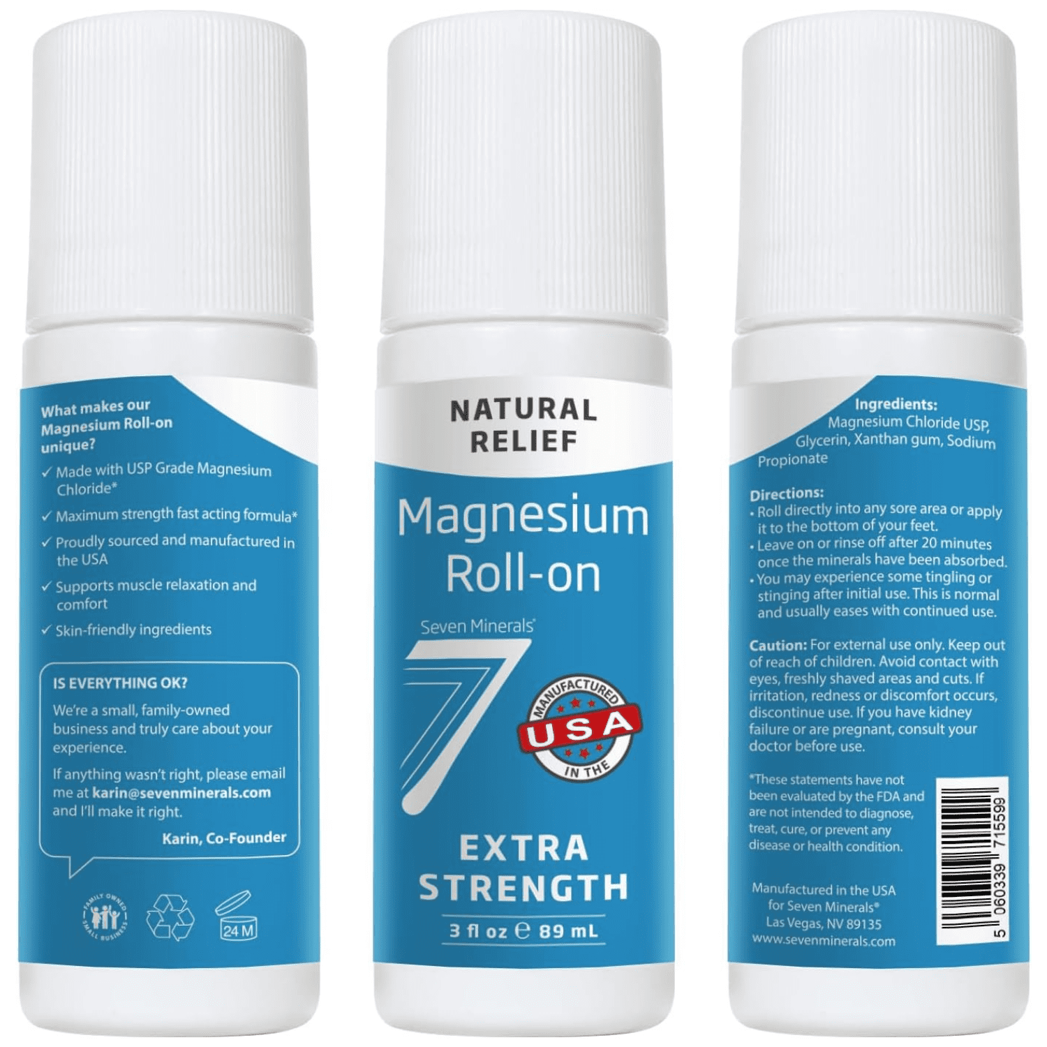 (2 pack) Seven Minerals Natural Relief Magnesium Roll-on Extra Strength 3 fl oz