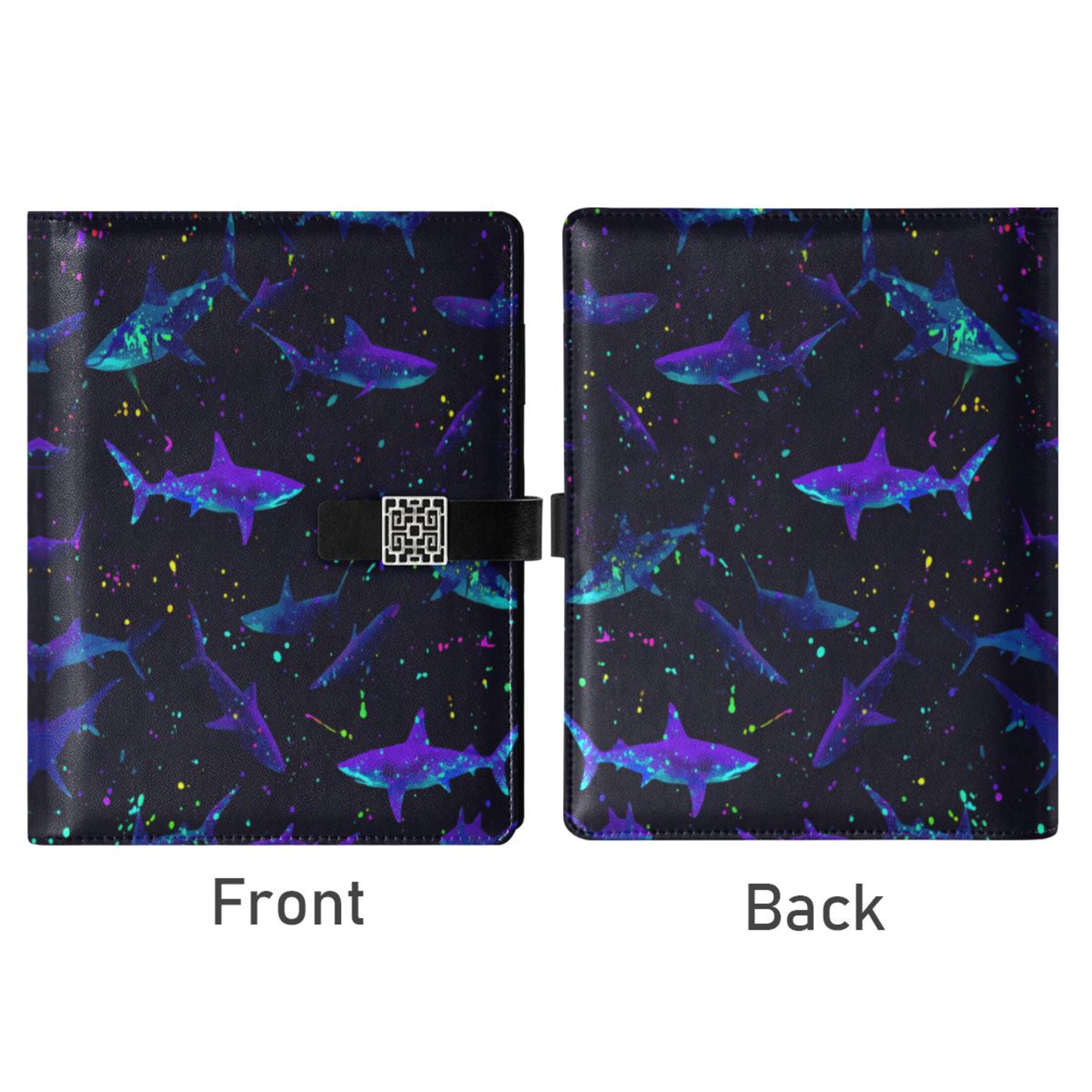 Leather Planner Leather Notebook Notebook Journal Binder Design Pen Pocket Design Convenient for Storage Powerful Shark Illustration