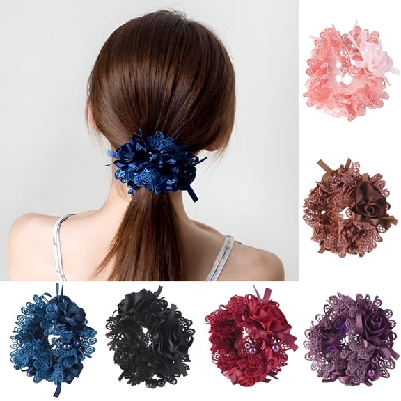 TUWAFE Pcs Elegant Lace Scrunchies Hair Ties for Women Girls Stylish Flower Scrunchy with