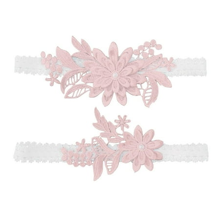 

2 Pcs/Set Garter Belt Gifts Sexy Thigh Ring Lace Pearls Leg Ring Set Wedding Garter Bridal Garter Embroidery Floral Garters Lace Flower Pearl Garters Stretch Garter LIGHT PINK