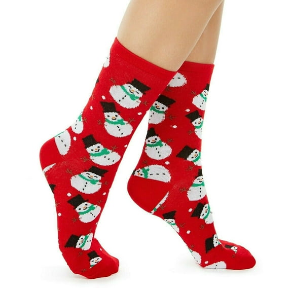 Charter Club Women's Snowmen Crew Christmas Socks, Red, 9-11 - NEW