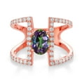 thumbnail image 2 of Gem Stone King 2.24 Ct Oval Green Mystic Topaz 18K Rose Gold Plated Silver Ring (Size 9), 2 of 3