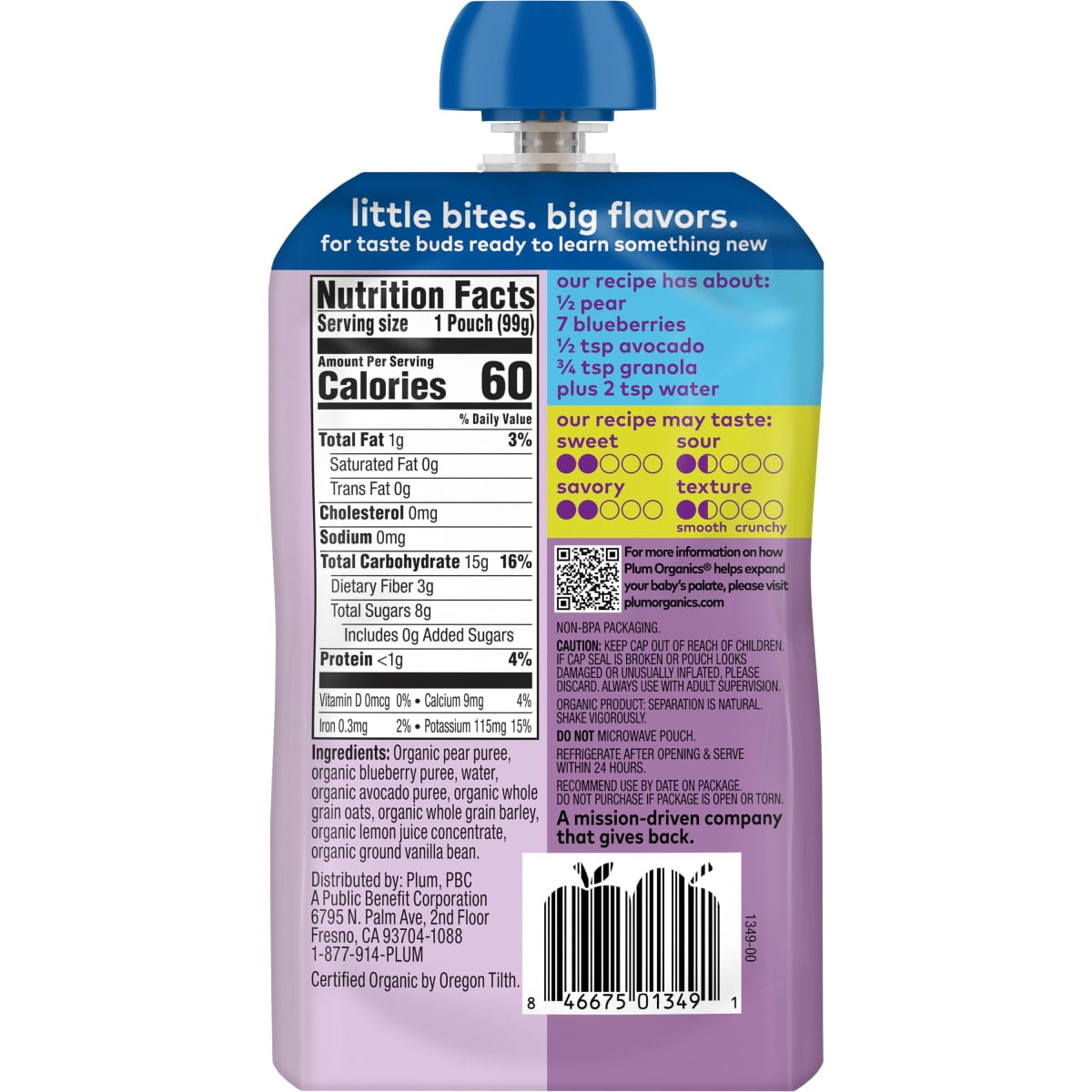 Plum Organics Stage 2 Organic Baby Food, Pear, Blueberry, Avocado and Granola, 3.5 oz Pouch - Case of 12