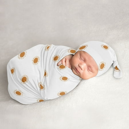 UPC: 0846480095163 | Sweet Jojo Designs White and Pumpkin Boho Sun Baby Cocoon and Beanie Hat Sleep Sack Set Boy Girl